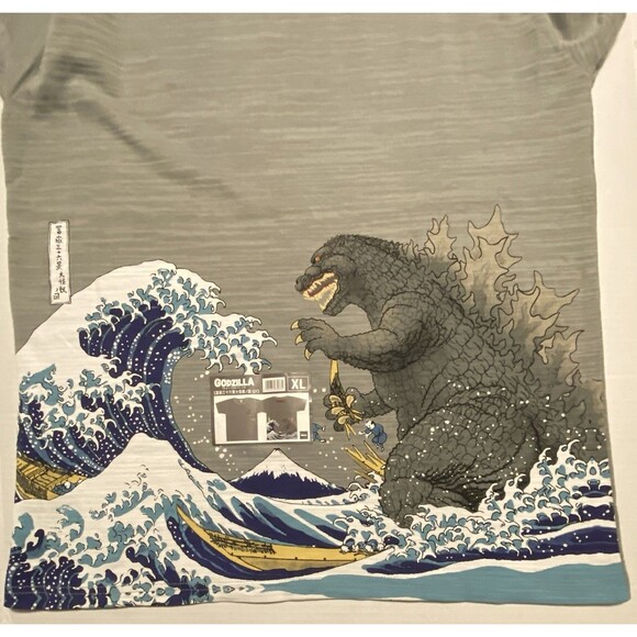 Godzilla Ukiyo-e 2 Side Graphics T-Shirt  GZUT-006 JAPAN XL / Fits L Gray NWT - Picture 16 of 16